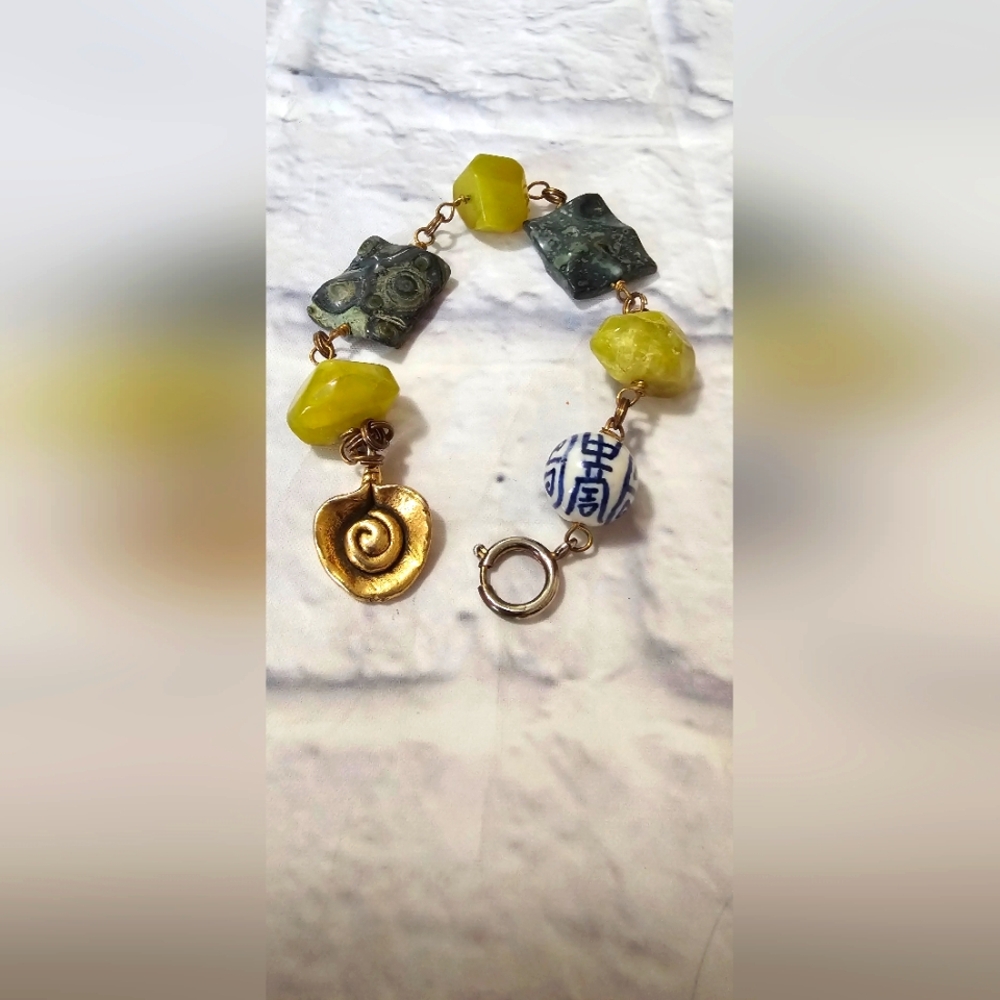 Gold and Green Beaded Designer Bracelet